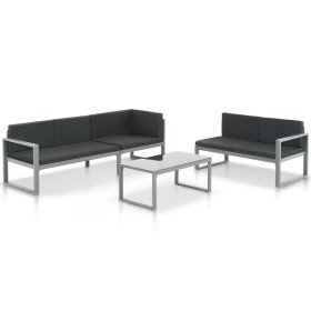Set de muebles de jardín con cojines 3 piezas aluminio negro Set de muebles de jardín con cojines 3 piezas aluminio negro