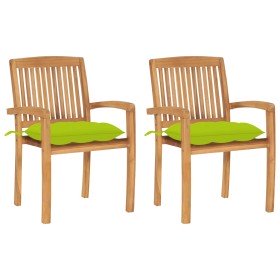 Sillas de jardín 2 uds madera de teca y cojines verde brillante
