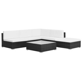 Set muebles de jardín 6 piezas y cojines ratán sintético negro Set muebles de jardín 6 piezas y cojines ratán sintético negro
