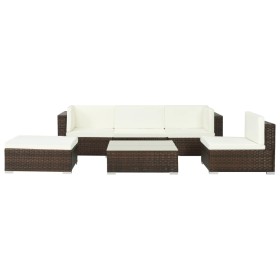 Set muebles de jardín 6 piezas y cojines ratán sintético marrón Set muebles de jardín 6 piezas y cojines ratán sintético marrón