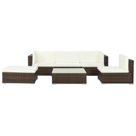Set muebles de jardín 6 piezas y cojines ratán sintético marrón
