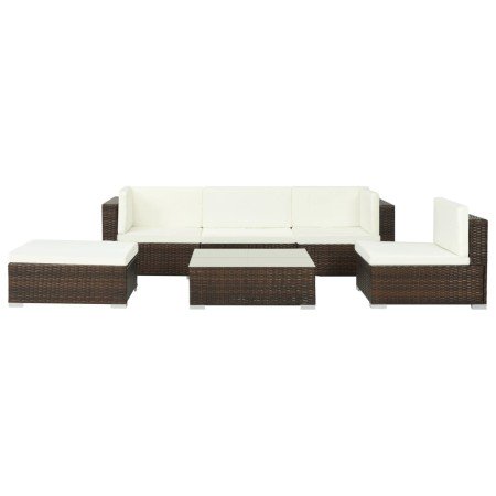 Set muebles de jardín 6 piezas y cojines ratán sintético marrón
