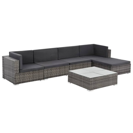 Set de muebles de jardín 6 pzas y cojines ratán sintético gris en Conjuntos de jardín | Comprar online en Foro24