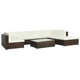 Set muebles de jardín 8 piezas y cojines ratán sintético marrón Set muebles de jardín 8 piezas y cojines ratán sintético marrón