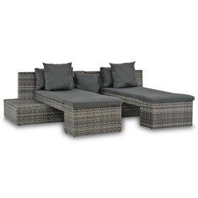 Set de muebles de jardín 4 pzas y cojines ratán sintético gris Set de muebles de jardín 4 pzas y cojines ratán sintético gris