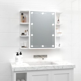 Mueble con espejo y luces LED blanco brillante 70x16,5x60 cm