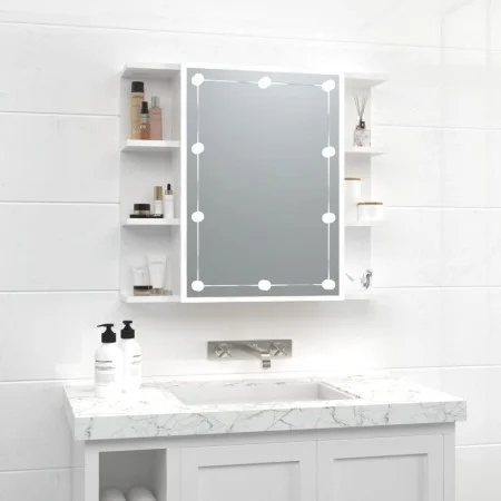Mueble con espejo y luces LED blanco brillante 70x16,5x60 cm de vidaXL, Tocadores de baño - Ref: Foro24-808879, Precio: 87,42...