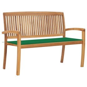 Banco de jardín apilable y cojín madera maciza de teca 128,5 cm Banco de jardín apilable y cojín madera maciza de teca 128,5 cm