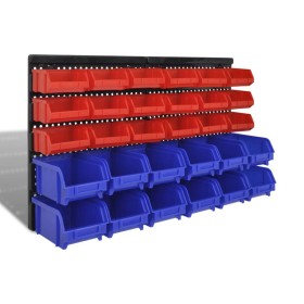 Cajas de almacenaje de garaje de pared 30 pzas azul y rojo