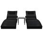 Tumbonas con mesita 2 unidades ratán sintético textilene negro