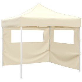 Cenador plegable con 2 paredes color crema 291x291x315 cm en Carpas y cenadores | Comprar online en Foro24
