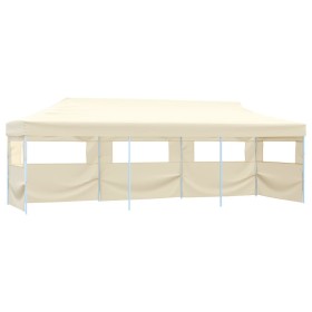 Carpa de fiestas pop-up plegable con 5 paredes crema 3x9 m