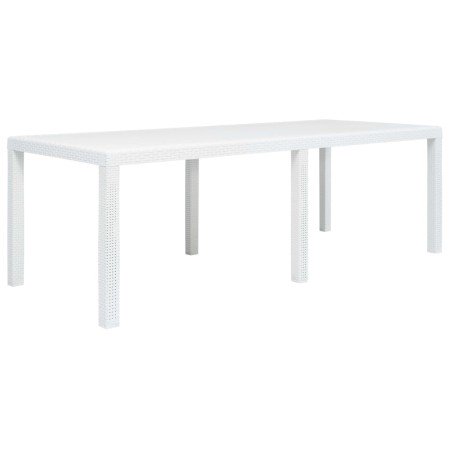 Mesa de jardín aspecto de ratán plástico blanca 220x90x72 cm en Mesas de jardín | Comprar online en Foro24