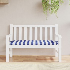 Cojín de banco de jardín tela a rayas azul y blanco 120x50x7 cm