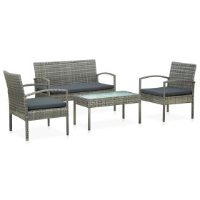 Set de muebles de jardín 4 pzas y cojines ratán sintético gris Set de muebles de jardín 4 pzas y cojines ratán sintético gris