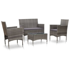 Set de muebles de jardín 4 pzas y cojines ratán sintético gris Set de muebles de jardín 4 pzas y cojines ratán sintético gris