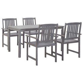 Set de comedor de jardín 5 piezas madera maciza de acacia gris