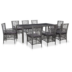 Conjunto de comedor de jardín 9 piezas ratán sintético gris Conjunto de comedor de jardín 9 piezas ratán sintético gris