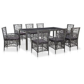 Conjunto de comedor de jardín 9 piezas ratán sintético gris