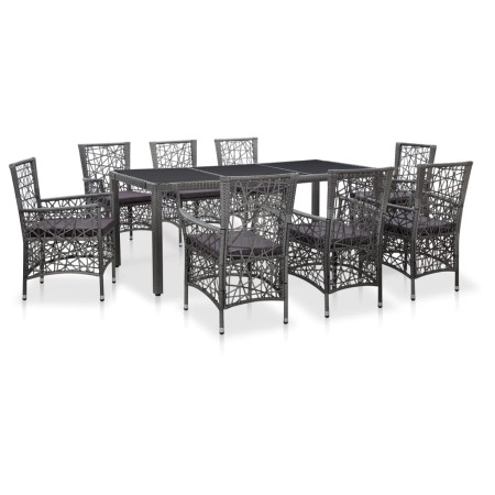 Conjunto de comedor de jardín 9 piezas ratán sintético gris