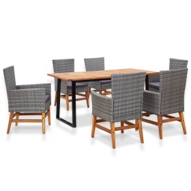 Set comedor jardín 7 pzas ratán sintético y madera acacia gris Set comedor jardín 7 pzas ratán sintético y madera acacia gris