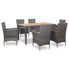 Set de comedor de jardín 7 pzas y cojines ratán sintético gris Set de comedor de jardín 7 pzas y cojines ratán sintético gris