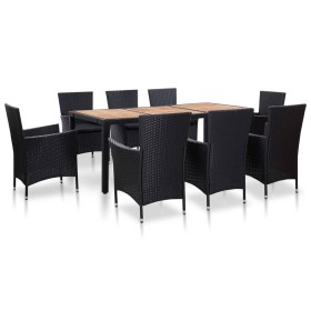 Set comedor de jardín 9 piezas y cojines ratán sintético negro Set comedor de jardín 9 piezas y cojines ratán sintético negro