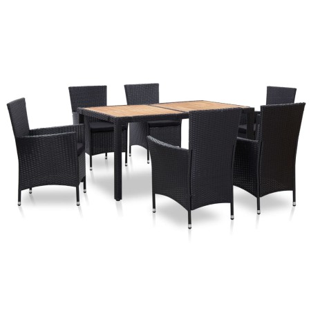 Set comedor de jardín 7 piezas y cojines ratán sintético negro en Conjuntos de jardín | Comprar online en Foro24