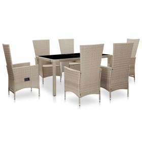 Set comedor de jardín 7 piezas y cojines ratán sintético beige Set comedor de jardín 7 piezas y cojines ratán sintético beige