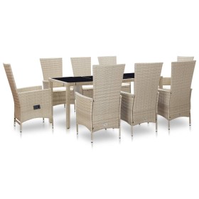 Set comedor de jardín 9 piezas y cojines ratán sintético beige Set comedor de jardín 9 piezas y cojines ratán sintético beige