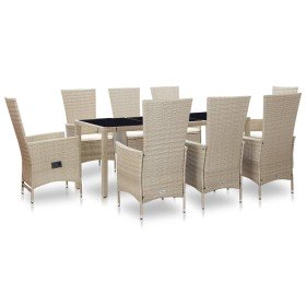 Set comedor de jardín 9 piezas y cojines ratán sintético beige