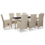 Set comedor de jardín 9 piezas y cojines ratán sintético beige