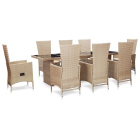 Set comedor de jardín 9 piezas y cojines ratán sintético beige Set comedor de jardín 9 piezas y cojines ratán sintético beige