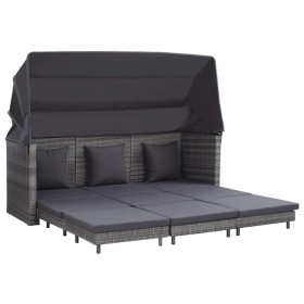 Sofá cama extensible 3 plazas con capota ratán sintético gris Sofá cama extensible 3 plazas con capota ratán sintético gris