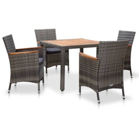 Set de comedor para jardín 5 pzas cojines ratán sintético gris Set de comedor para jardín 5 pzas cojines ratán sintético gris