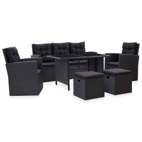 Set muebles de jardín 6 piezas y cojines ratán sintético negro Set muebles de jardín 6 piezas y cojines ratán sintético negro
