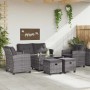 Muebles de jardín 6 pzas y cojines ratán sintético gris oscuro