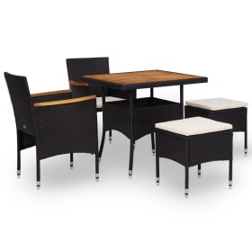 Set comedor jardín 5 pzas ratán sintético y madera acacia negro Set comedor jardín 5 pzas ratán sintético y madera acacia negro