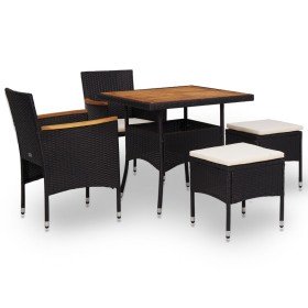 Set comedor jardín 5 pzas ratán sintético y madera acacia negro Set comedor jardín 5 pzas ratán sintético y madera acacia negro