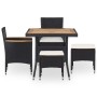 Set comedor jardín 5 pzas ratán sintético y madera acacia negro