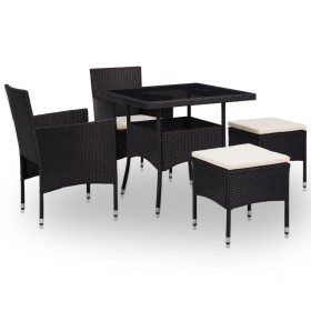 Muebles de jardín 5 piezas ratán sintético y vidrio negro Muebles de jardín 5 piezas ratán sintético y vidrio negro