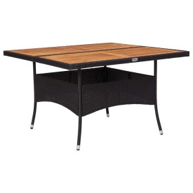 Mesa de comedor de jardín ratán sintético madera acacia negra Mesa de comedor de jardín ratán sintético madera acacia negra