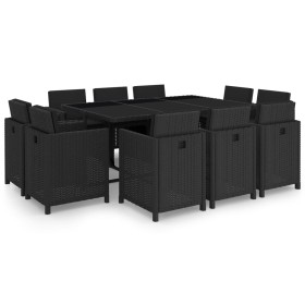 Set comedor de jardín 11 piezas y cojines ratán sintético negro Set comedor de jardín 11 piezas y cojines ratán sintético negro