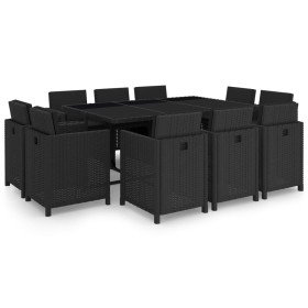 Set comedor de jardín 11 piezas y cojines ratán sintético negro Set comedor de jardín 11 piezas y cojines ratán sintético negro