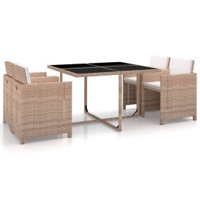 Set de comedor de jardín 5 pzas y cojines ratán sintético beige Set de comedor de jardín 5 pzas y cojines ratán sintético beige