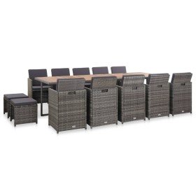 Set comedor de jardín 15 piezas y cojines ratán sintético gris en Conjuntos de jardín | Comprar online en Foro24
