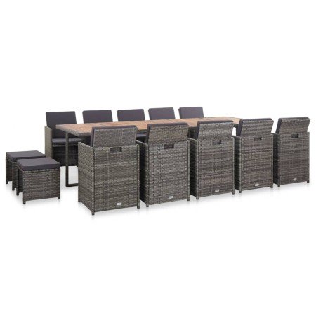 Set comedor de jardín 15 piezas y cojines ratán sintético gris en Conjuntos de jardín | Comprar online en Foro24