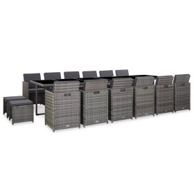 Set de comedor de jardín 17 pzas y cojines ratán sintético gris Set de comedor de jardín 17 pzas y cojines ratán sintético gris