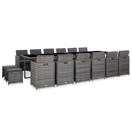 Set de comedor de jardín 17 pzas y cojines ratán sintético gris en Conjuntos de jardín | Comprar online en Foro24