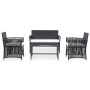 Set muebles de jardín 4 piezas y cojines ratán sintético negro